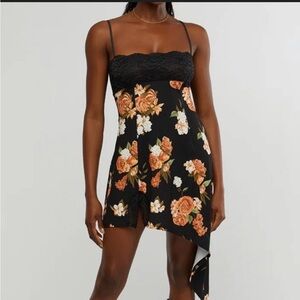WeWoreWhat Dress | Black Floral Lace-Asymmetric Slip Dress NWT
